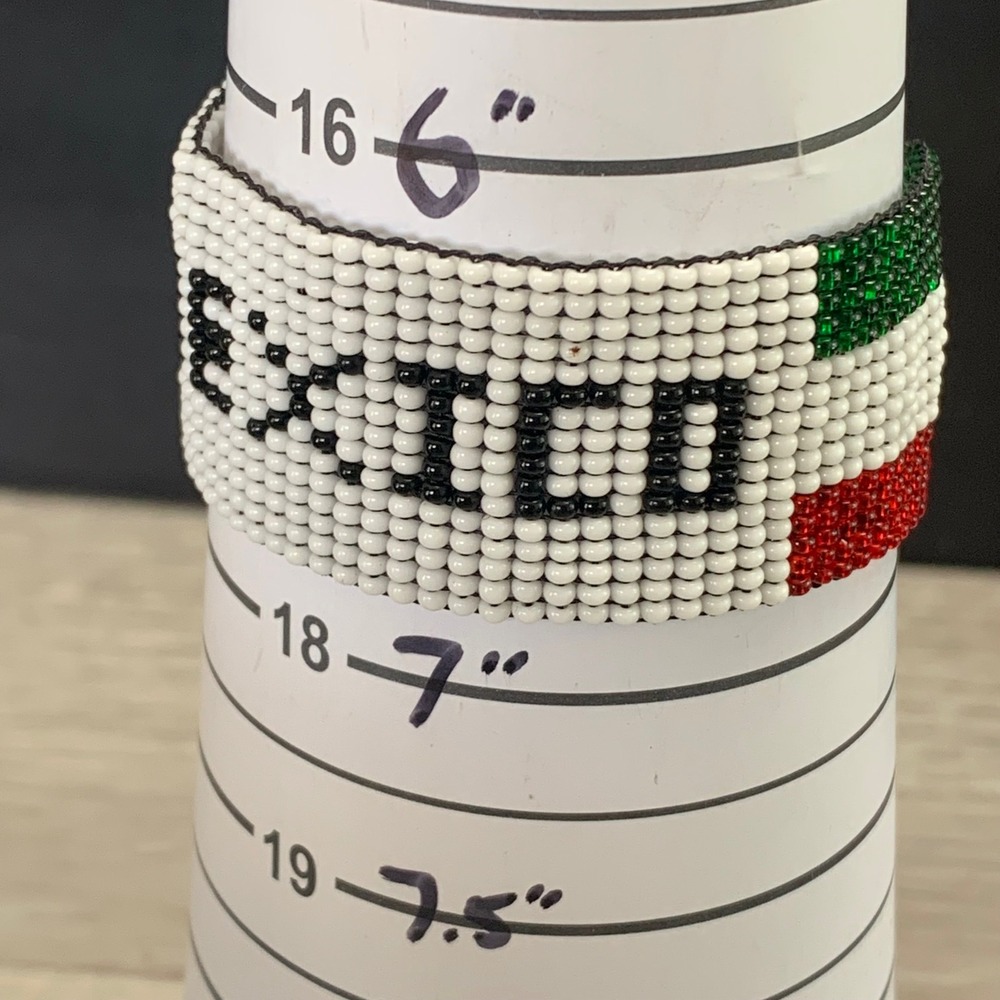 Mexico Beaded Cuff Bracelet Flag Colors Green White Red Seed Bead Souvenir 5163